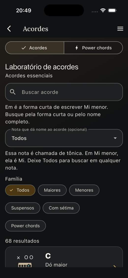 Biblioteca de acordes do FretUp