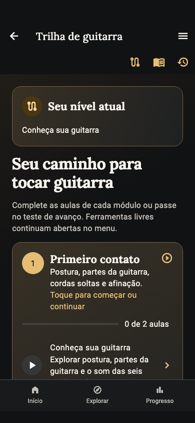 Tela real da Trilha do FretUp, com atividades e acesso às ferramentas