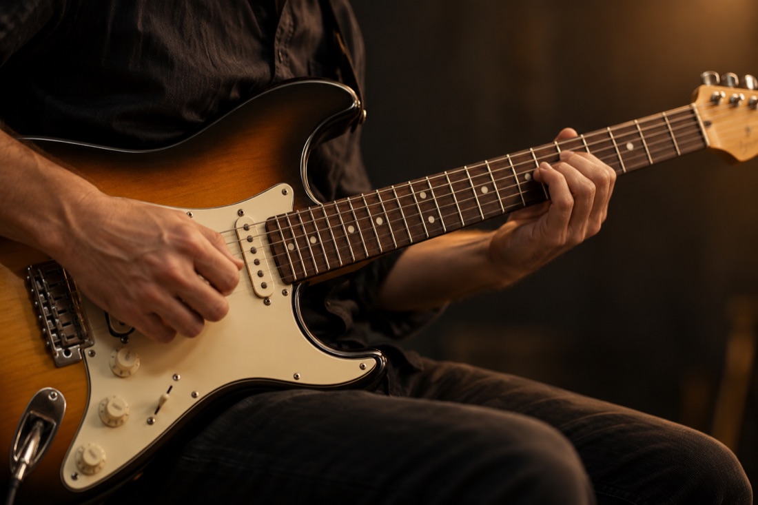 Ambiente de prática com guitarra elétrica